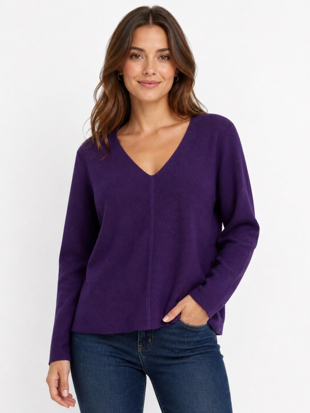 Eileen Fisher V-Neck Cotton Silk Sweater Purple Small
